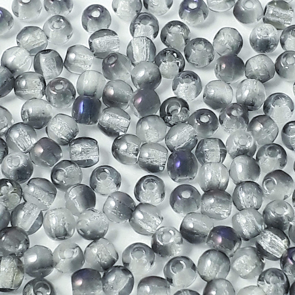 Grey & Metallic Blue Czech Glass Round 3mm - 120pcs