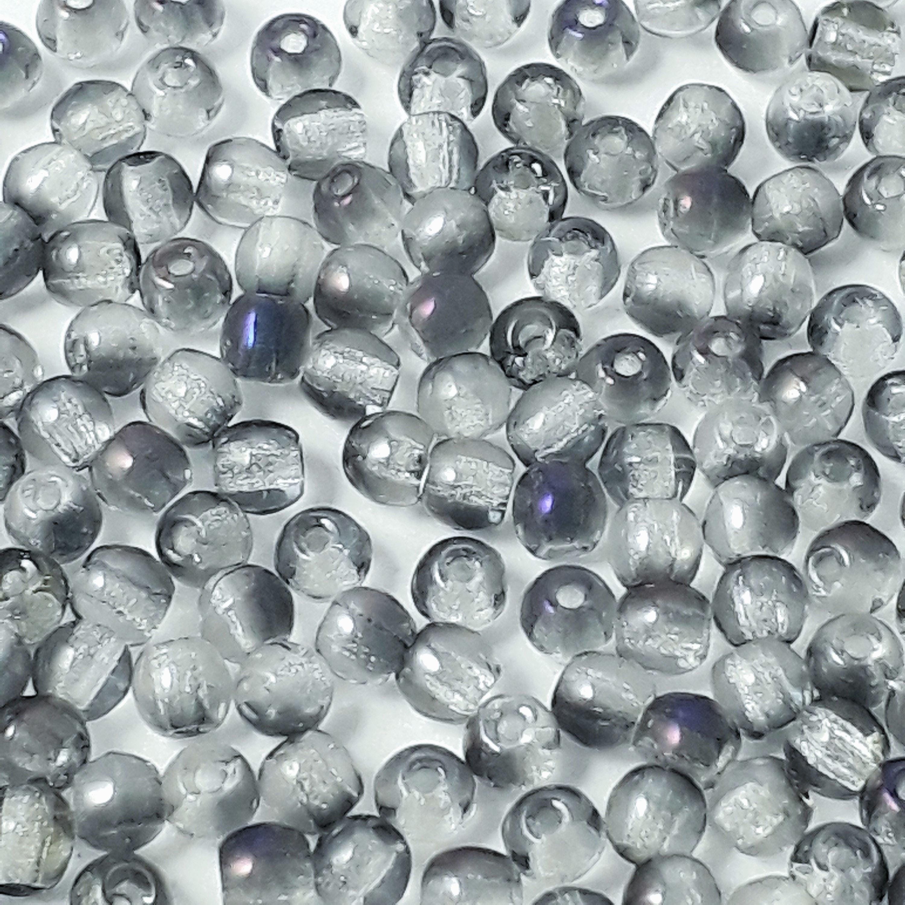Grey & Metallic Blue Czech Glass Round 3mm - 120pcs