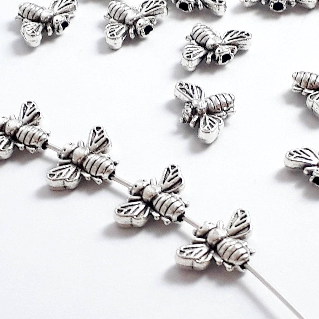 Bumble Bee Antique Silver 13x9mm - 20pcs