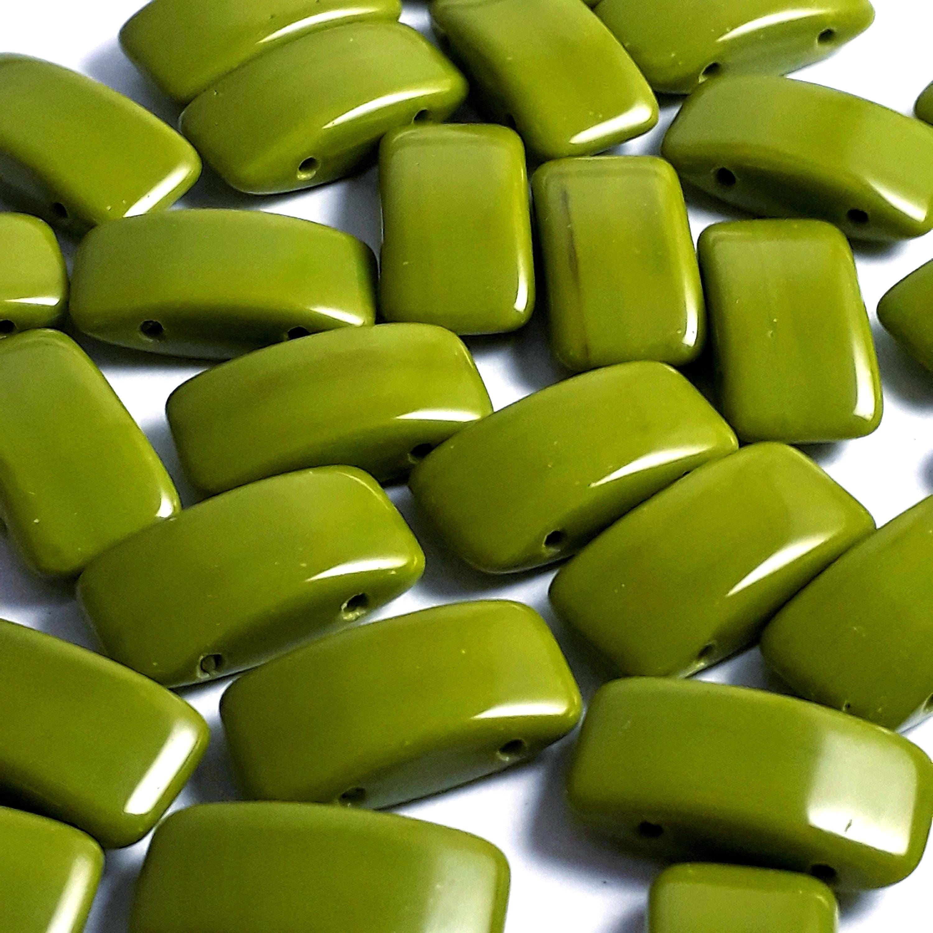 2-Hole Green Czech Glass Oval 17x9mm - 6pcs