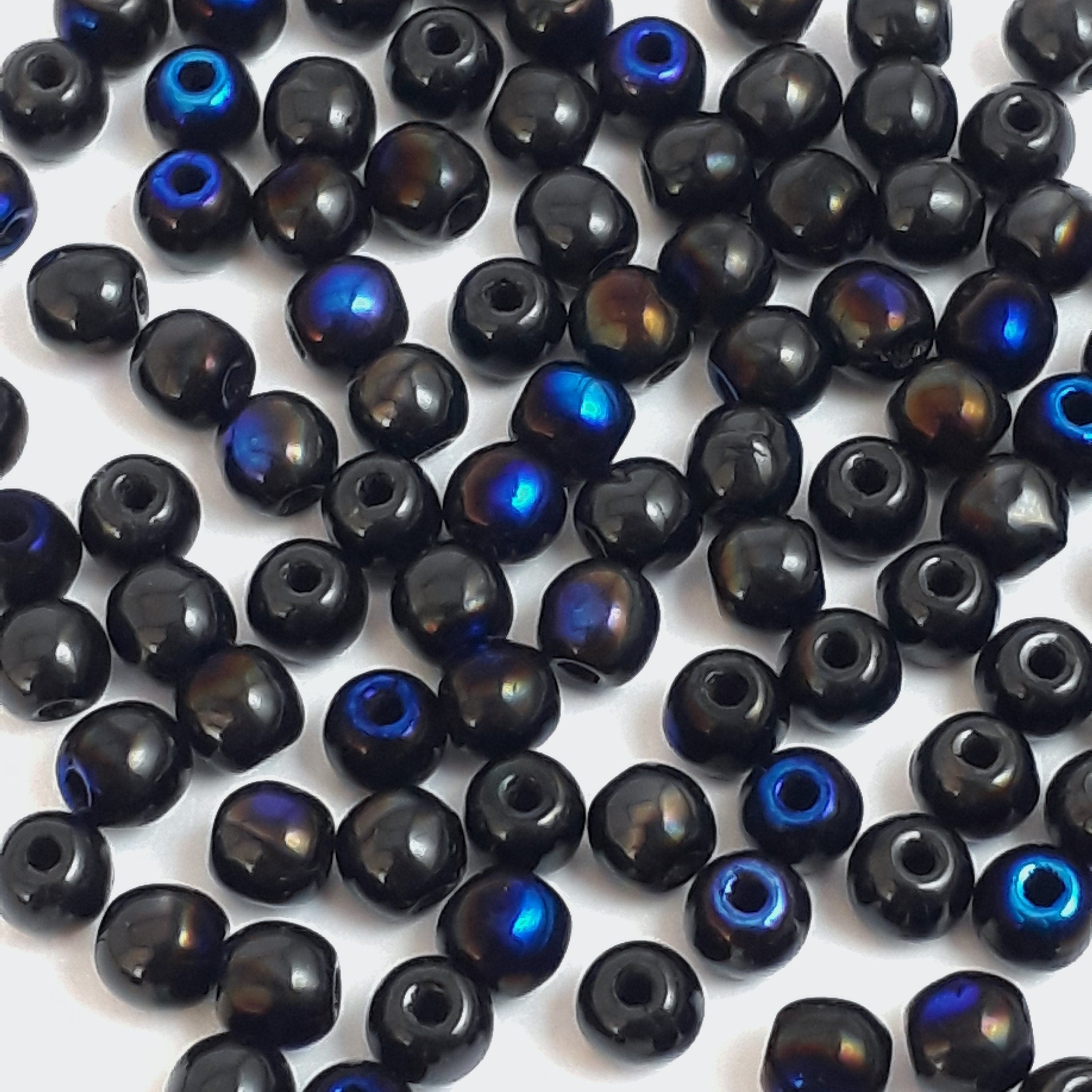 Black & Metallic Blue Czech Glass Round 3mm - 120pcs