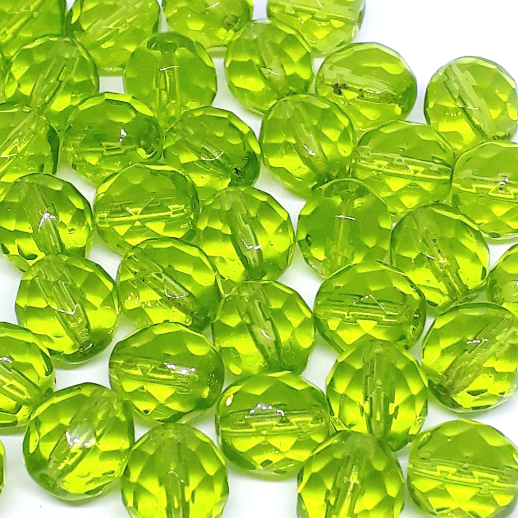Green Transparent Faceted Czech Glass Round 10x9mm - 10pcs