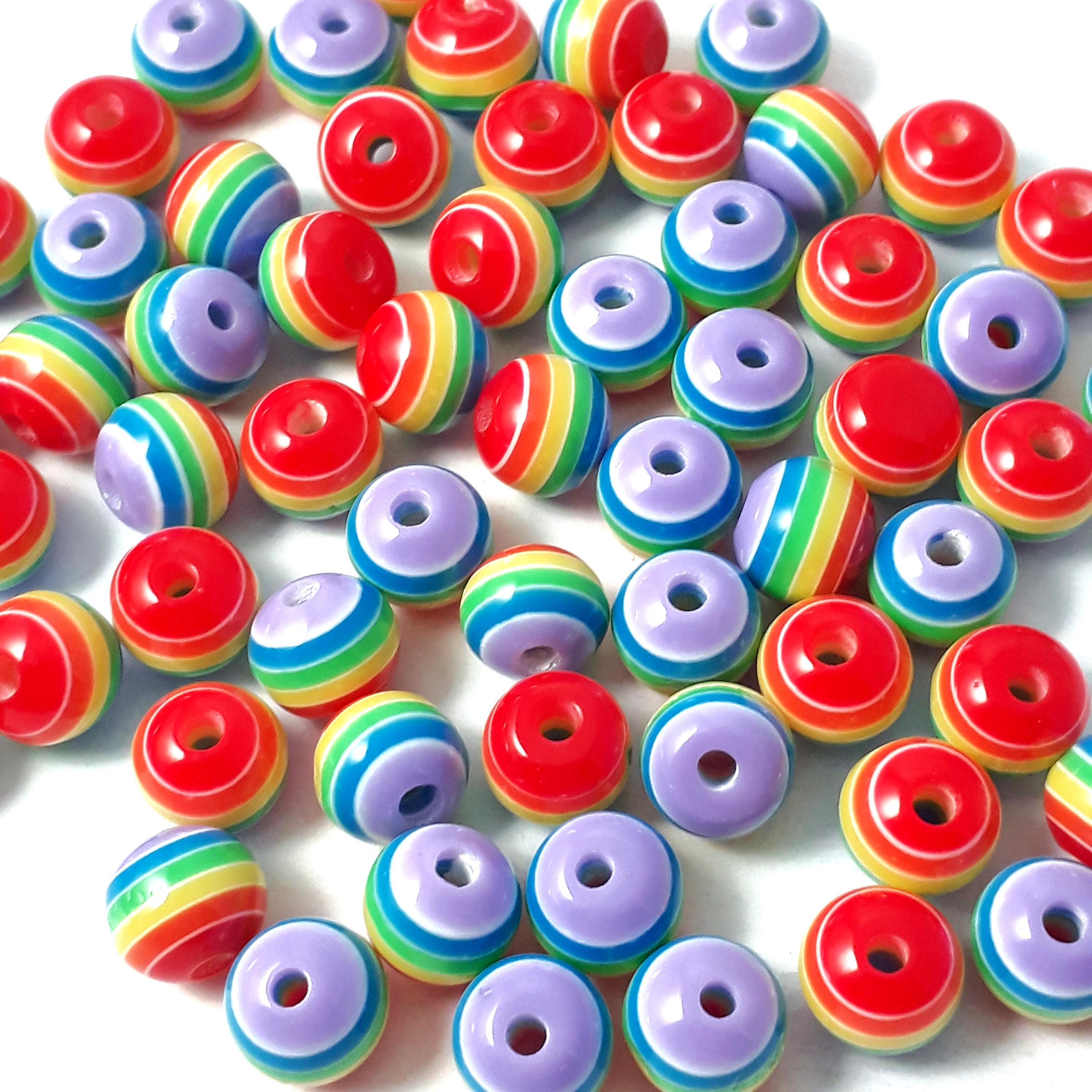 Rainbow Striped Round Resin 8mm - 25pcs