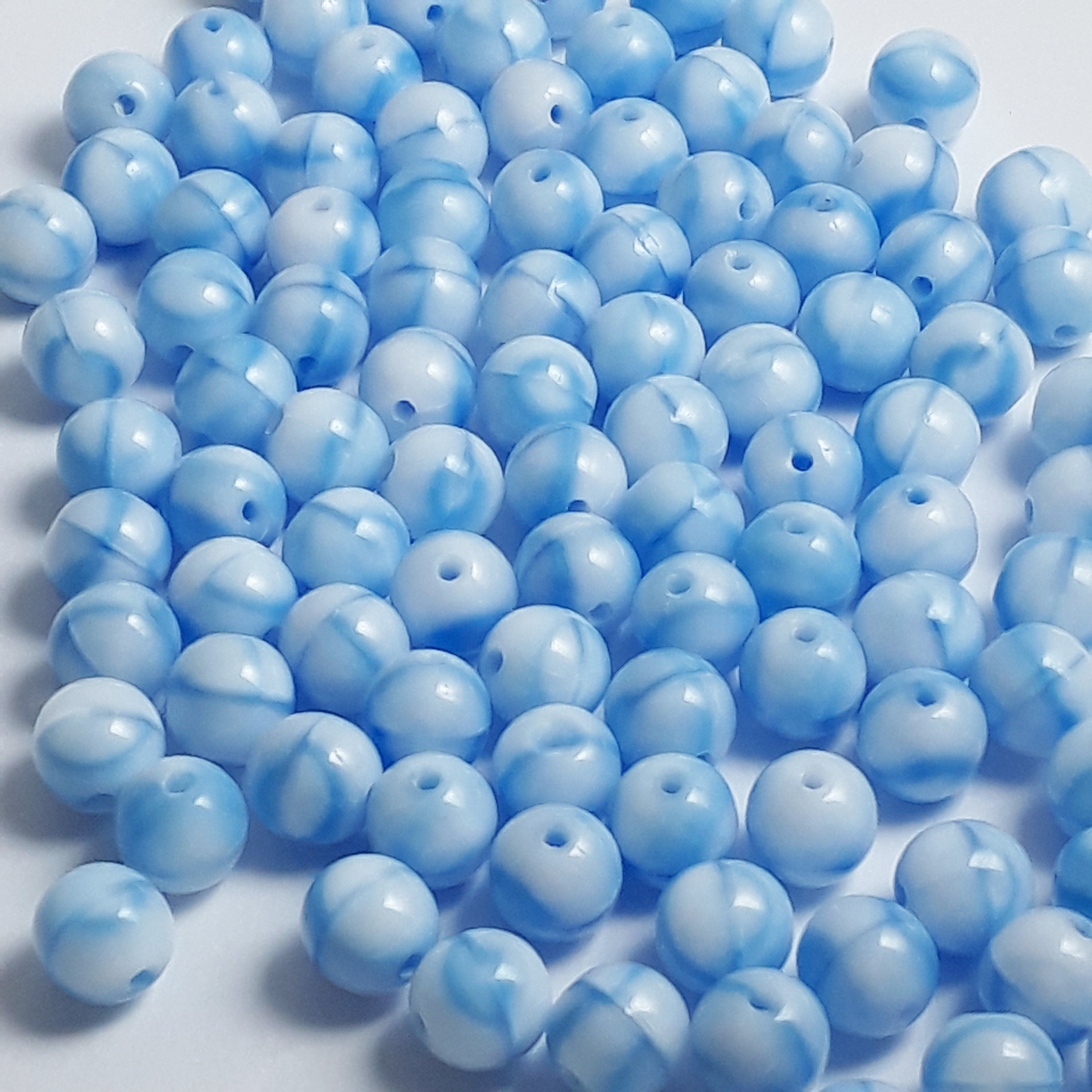 White & Blue Mottled Czech Glass 6mm - 30pcs