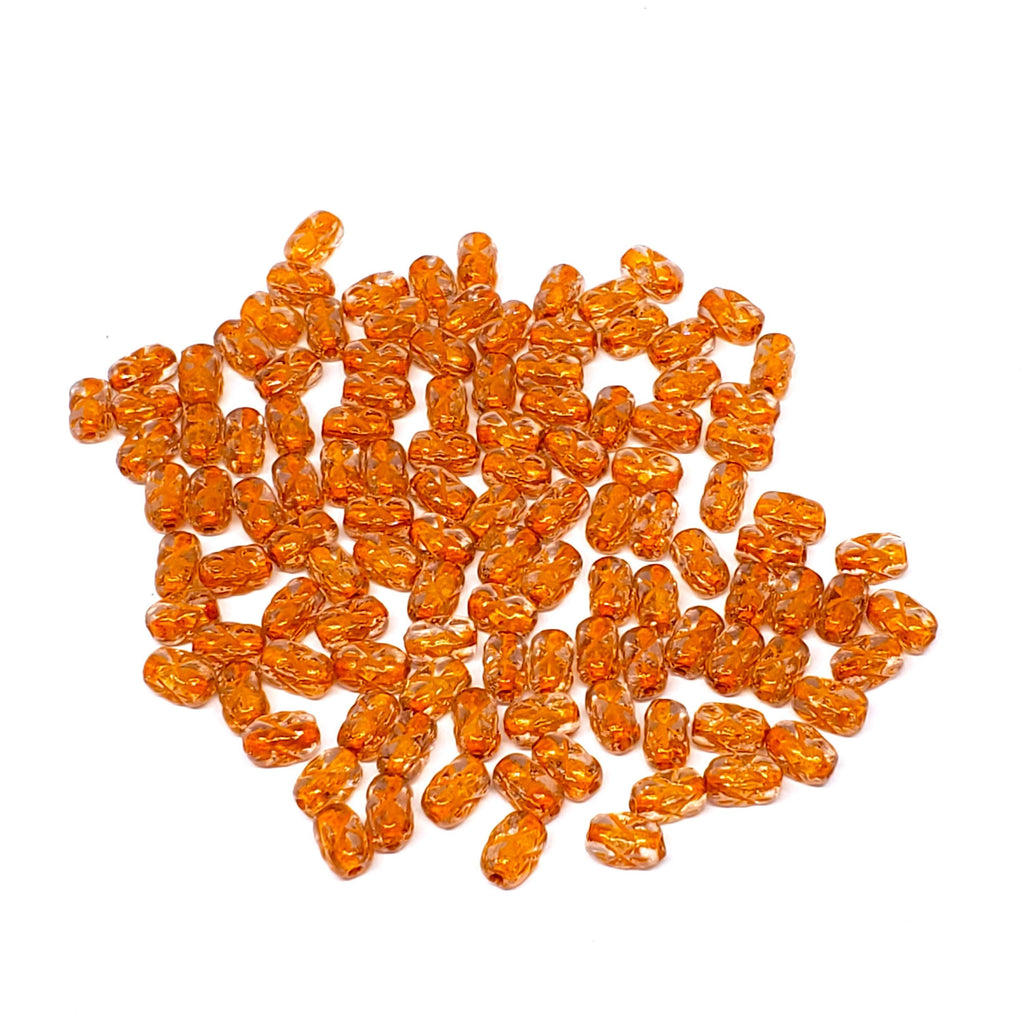 Clear & Orange-Lined Star Czech Glass Tube 6x4mm - 30pcs