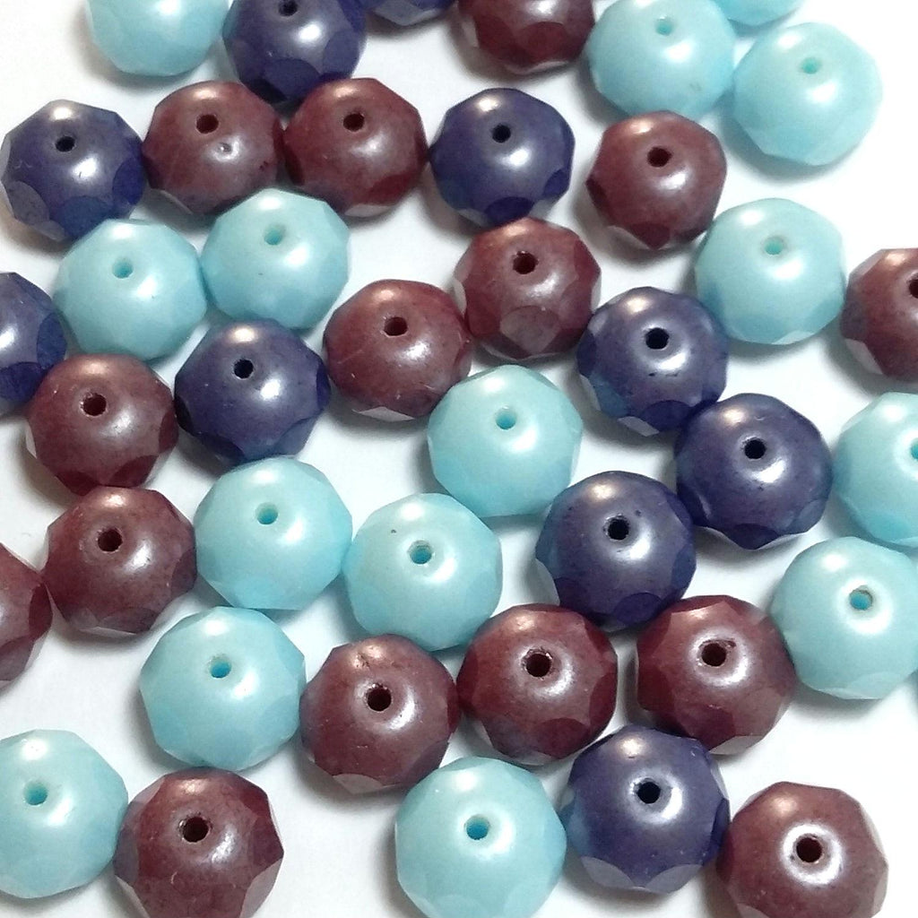 Burgundy, Blue & Purple Czech Glass Rondelle 8x6mm - 10pcs