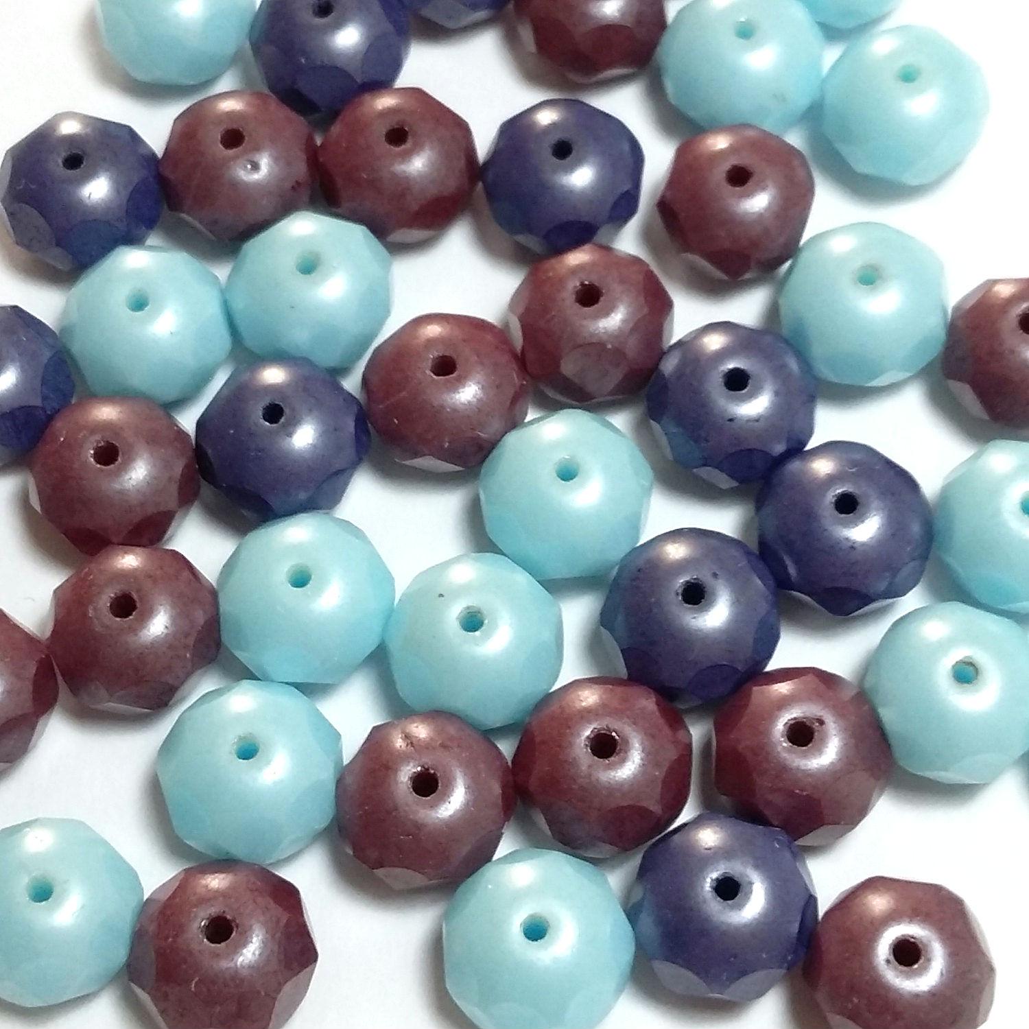 Burgundy, Blue & Purple Czech Glass Rondelle 8x6mm - 10pcs