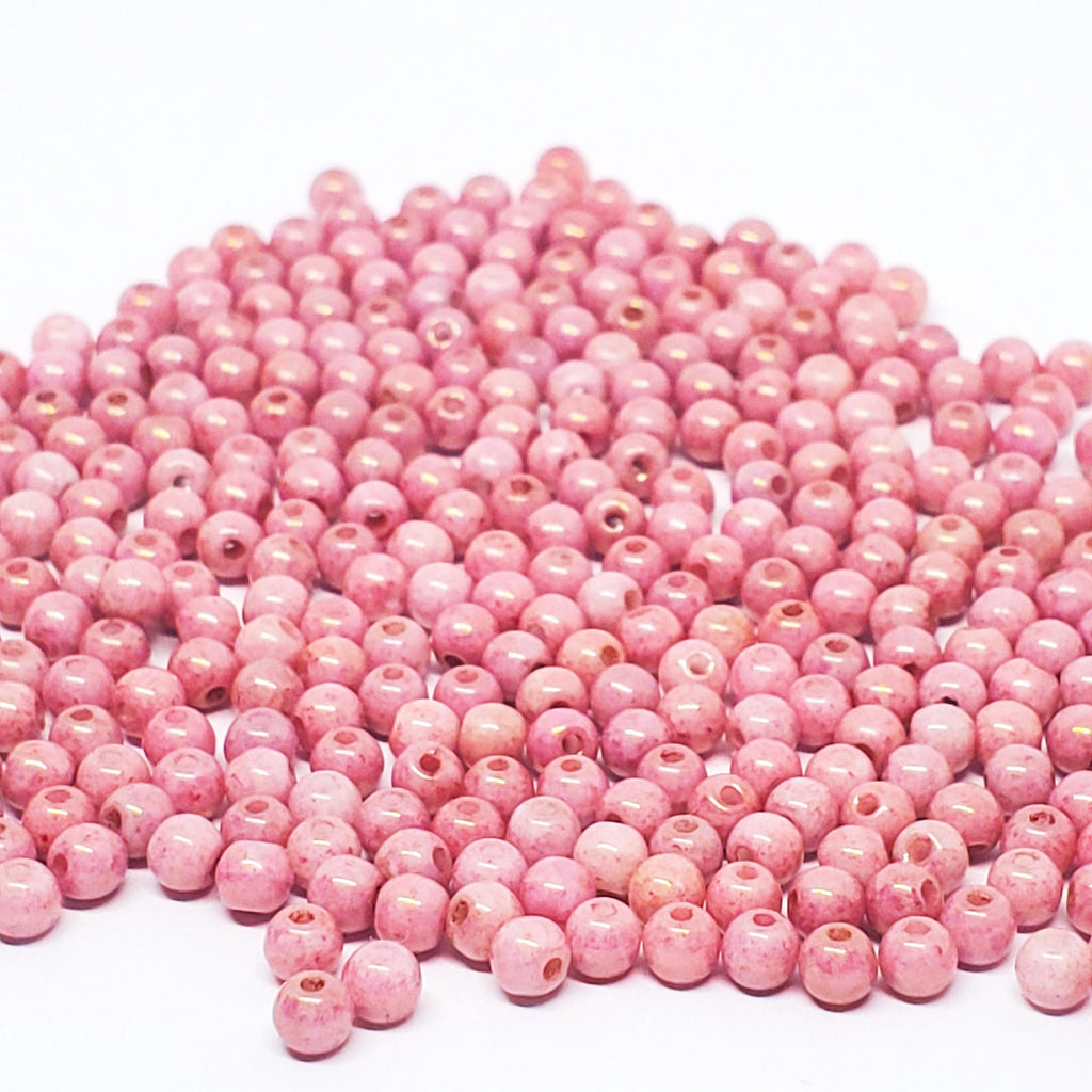 Pink & Gold Lustre Czech Glass Round 3mm - 120pcs