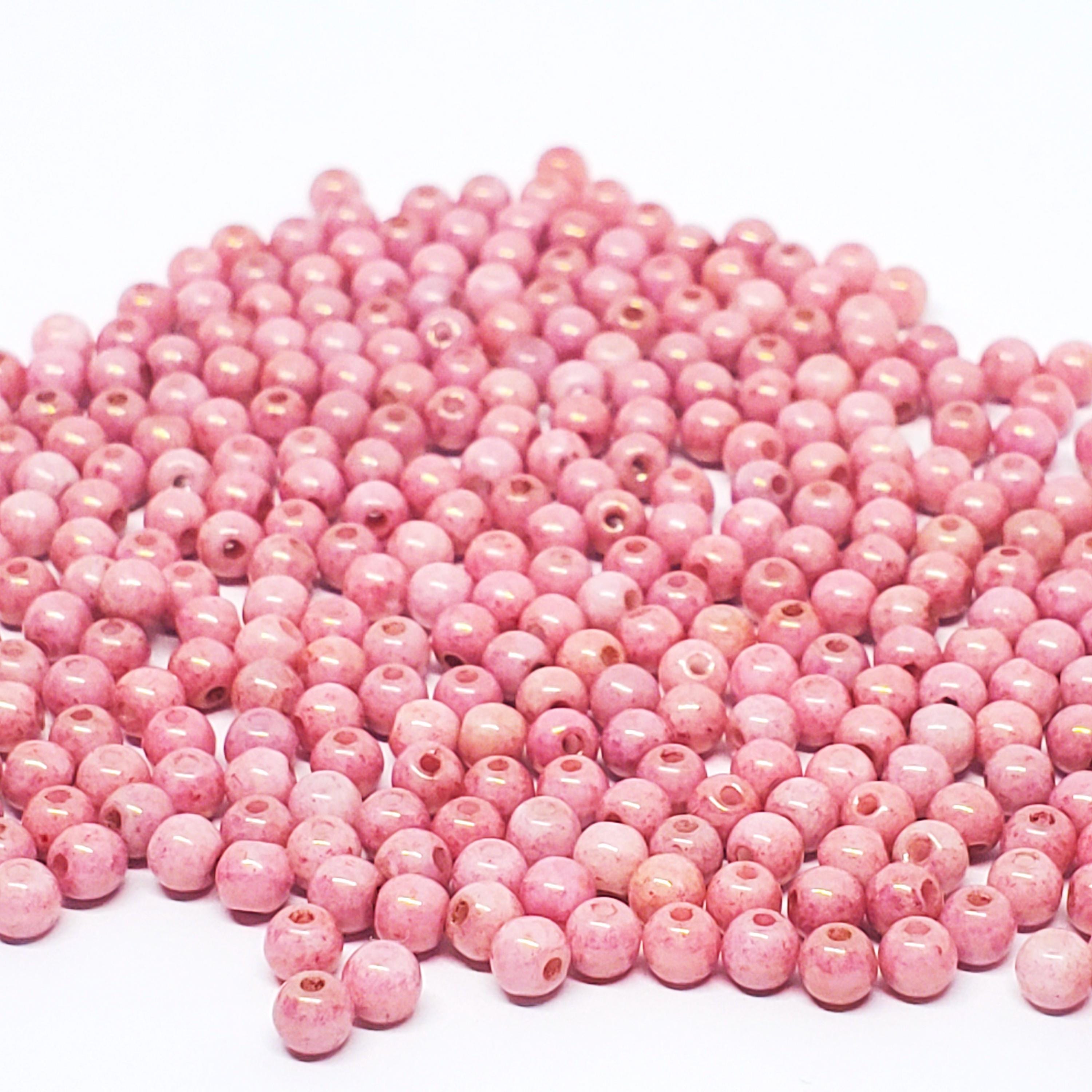 Pink & Gold Lustre Czech Glass Round 3mm - 120pcs