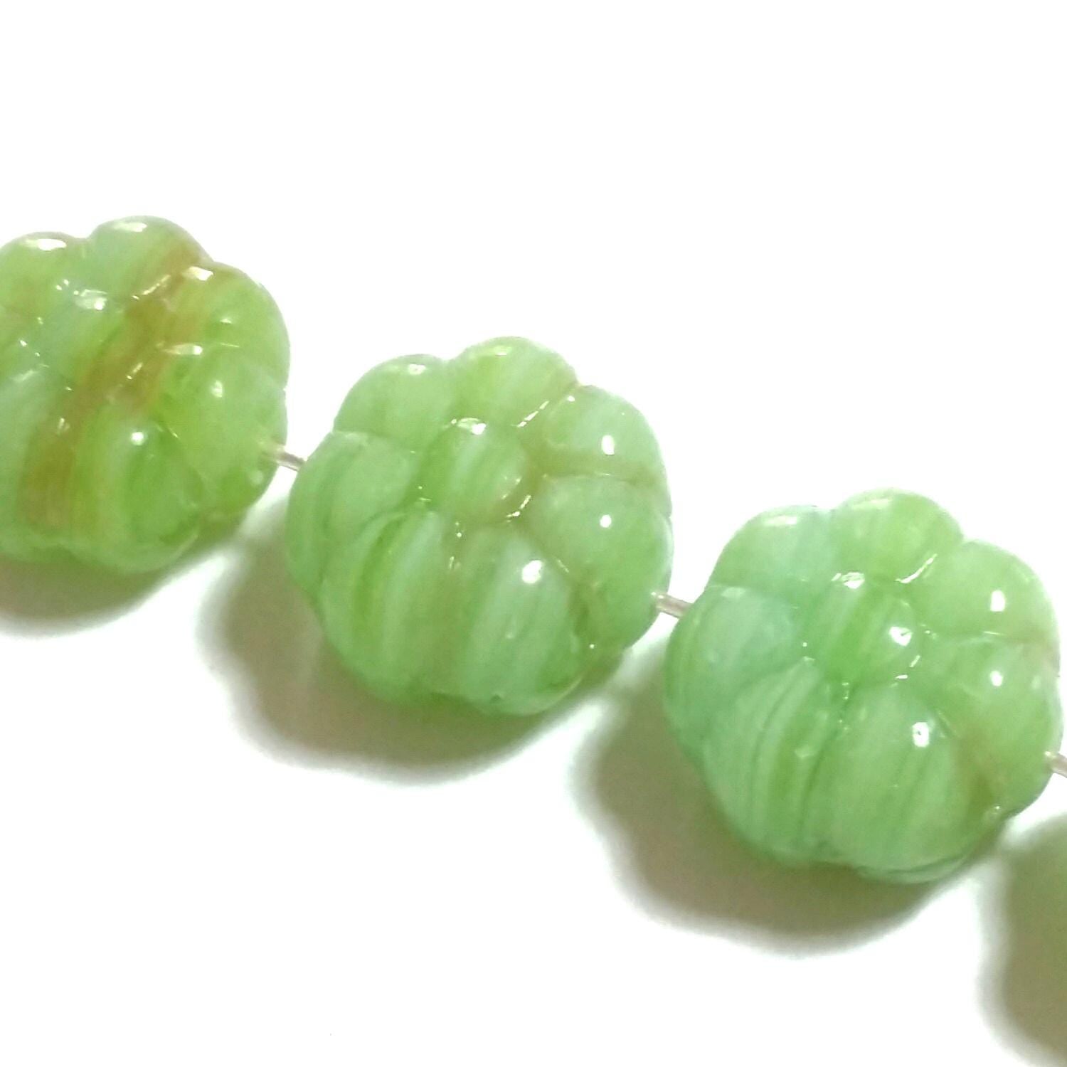 Hawaiian Flower Green & Brown Czech Glass 12mm - 10pcs