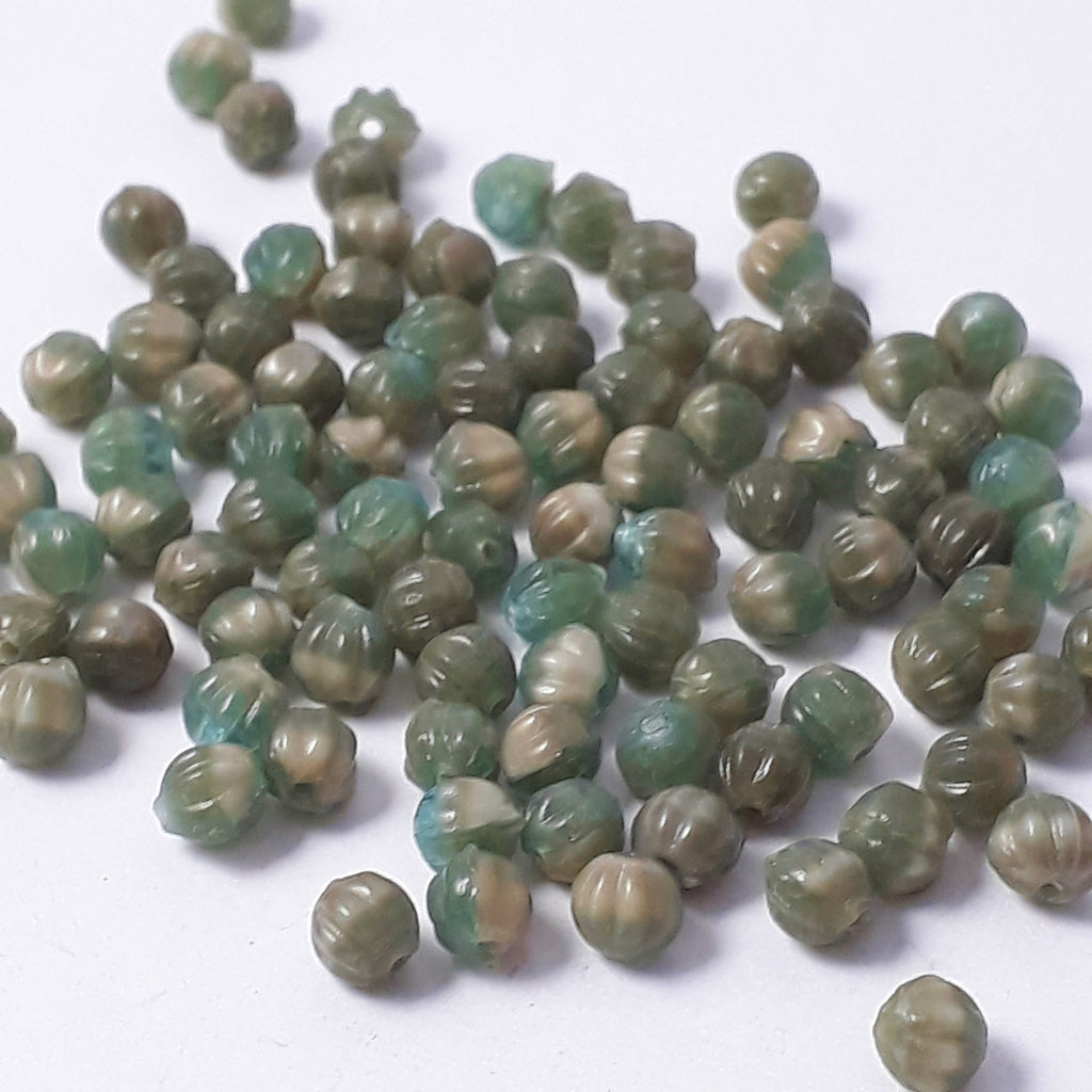 Blue & Beige Fluted Czech Glass 4mm - 40pcs