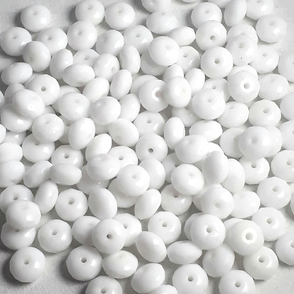 White Opaque Faceted Czech Glass Rondelle 4x7mm - 20pcs
