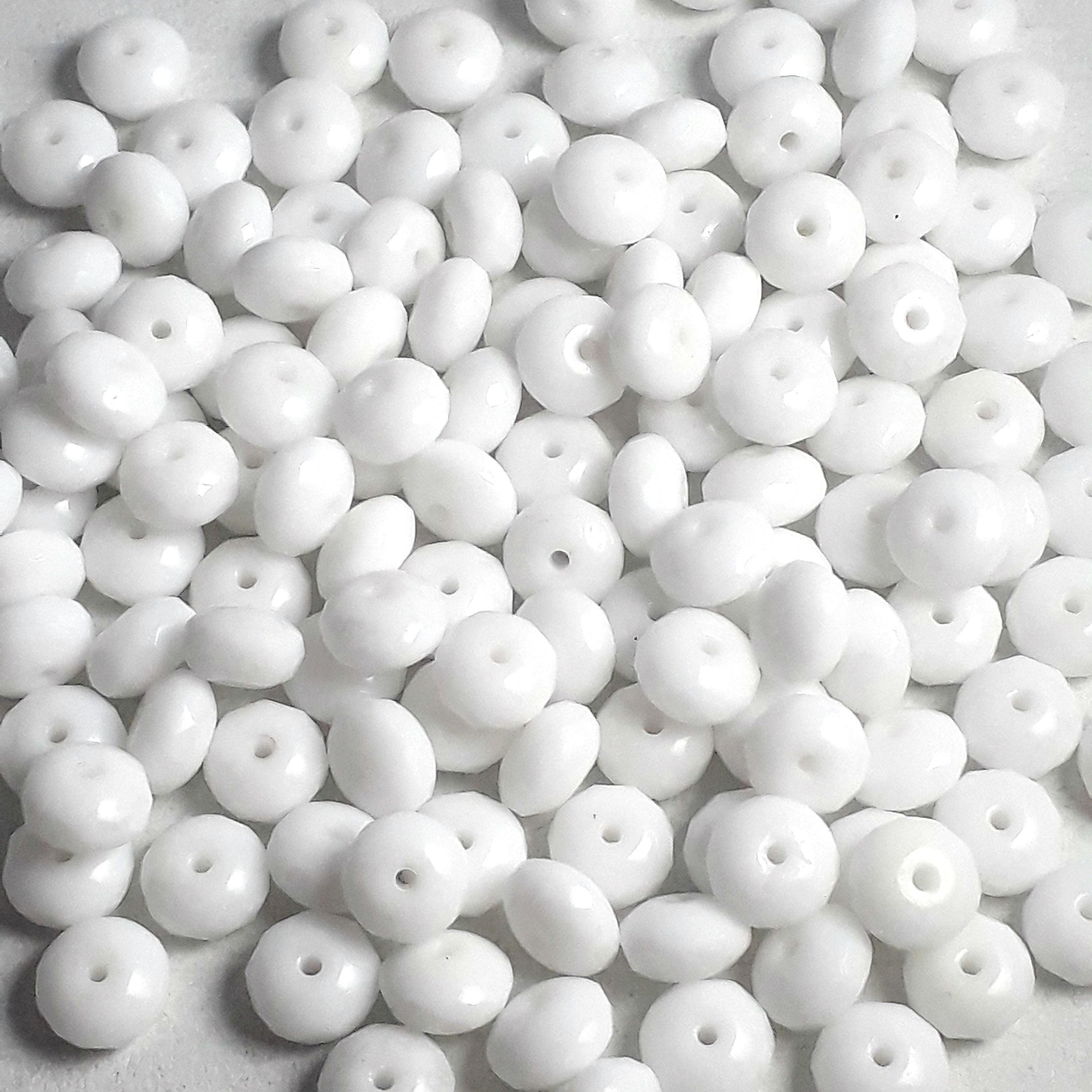 White Opaque Faceted Czech Glass Rondelle 4x7mm - 20pcs