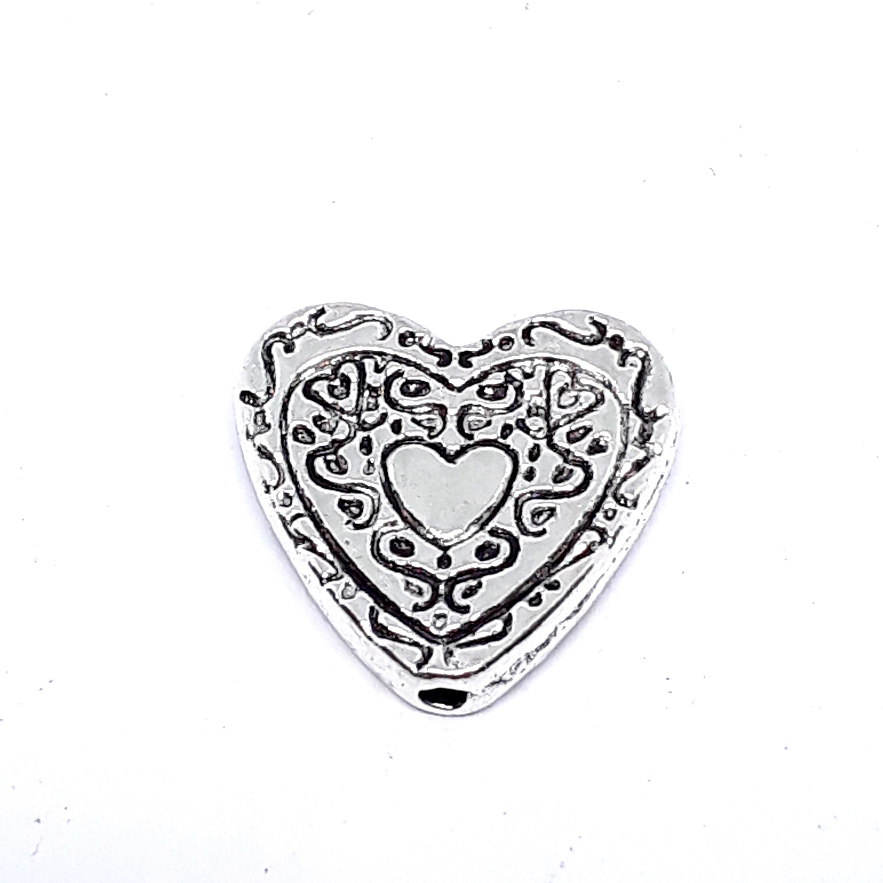 Carved Heart Antique Silver 14x13mm - 10pcs