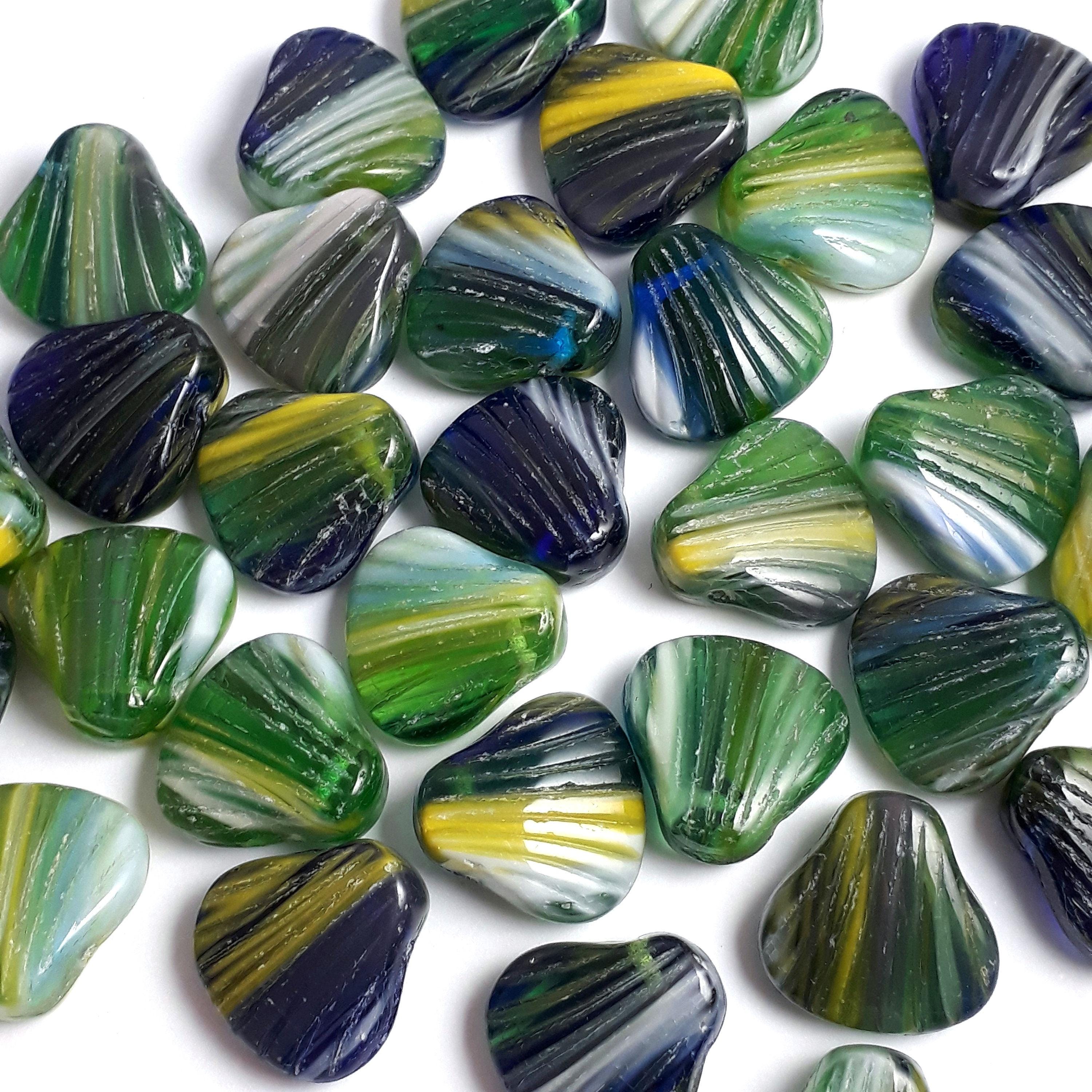 Green, Blue & White Czech Glass Shell 15mm - 6pcs