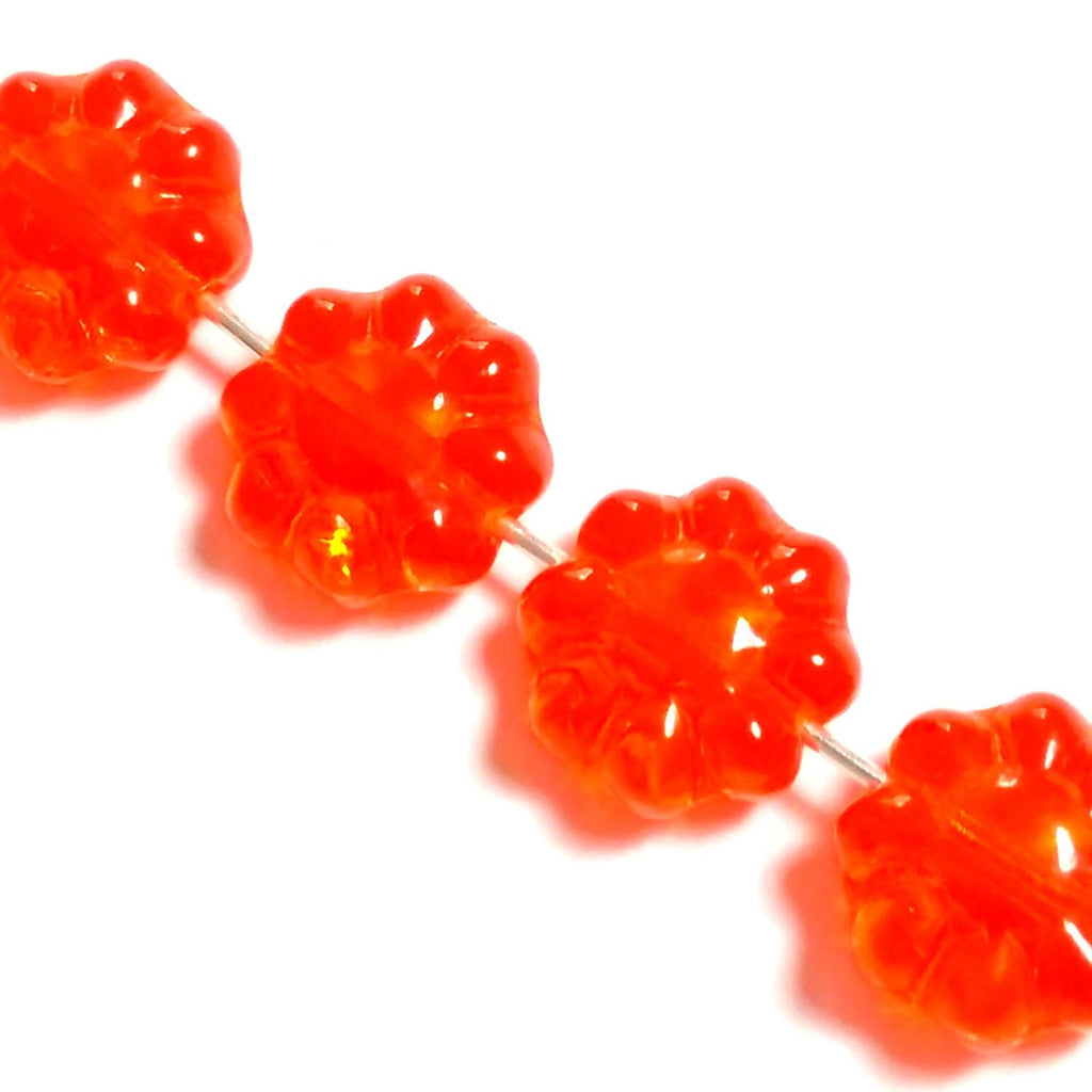 Hawaiian Flower Orange Czech Glass 9mm - 10pcs