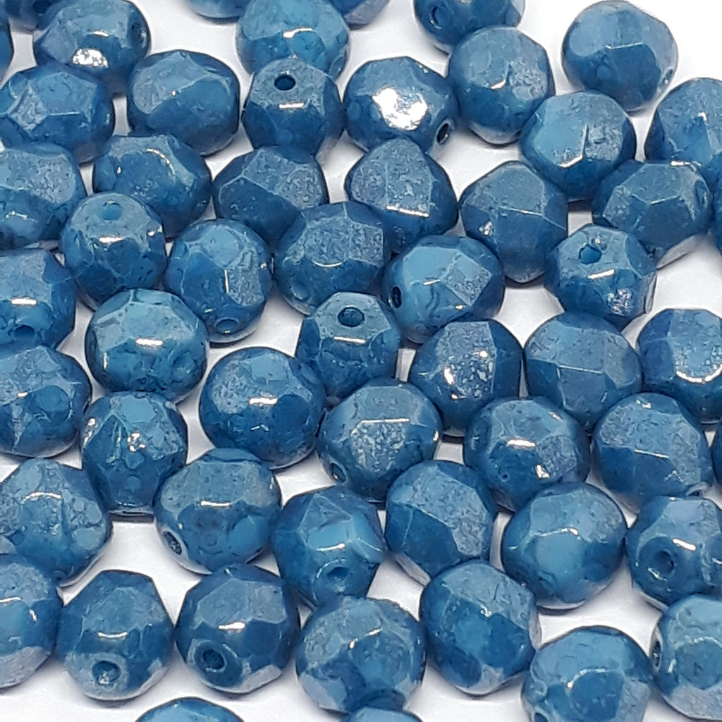 Teal Blue Lustre Faceted Czech Glass Round 6x5.5mm - 10pcs