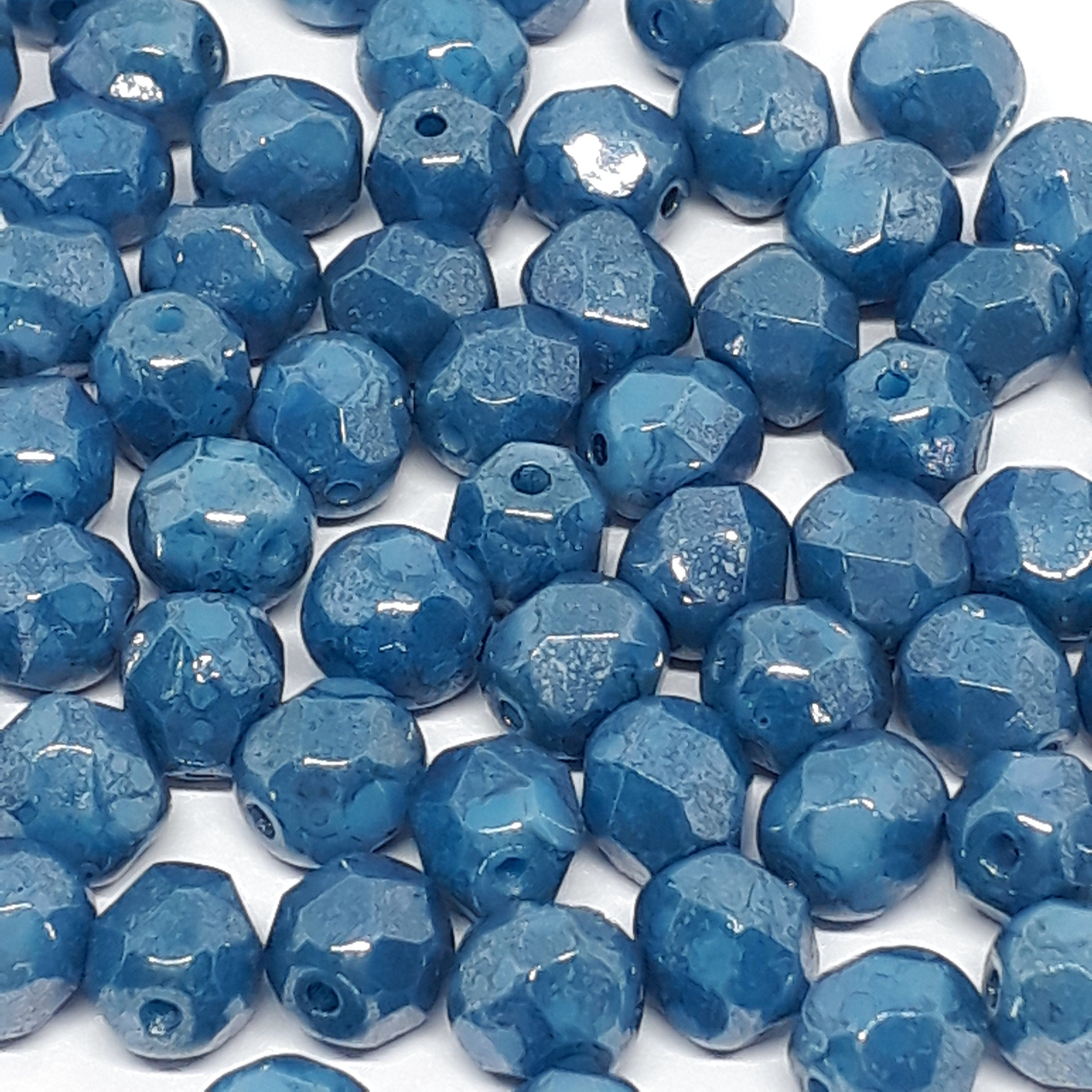 Teal Blue Lustre Faceted Czech Glass Round 6x5.5mm - 10pcs