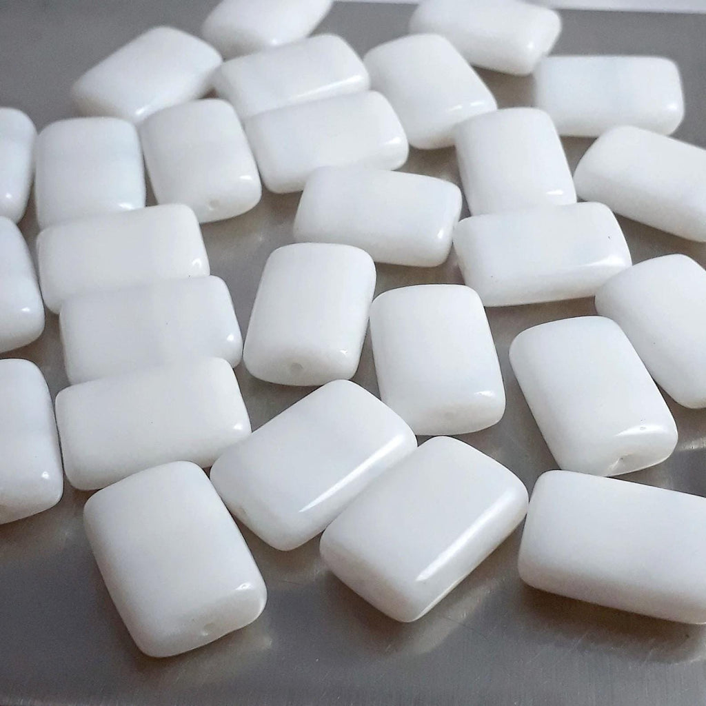 White Lined Czech Glass Rectangle 15x10mm - 10pcs