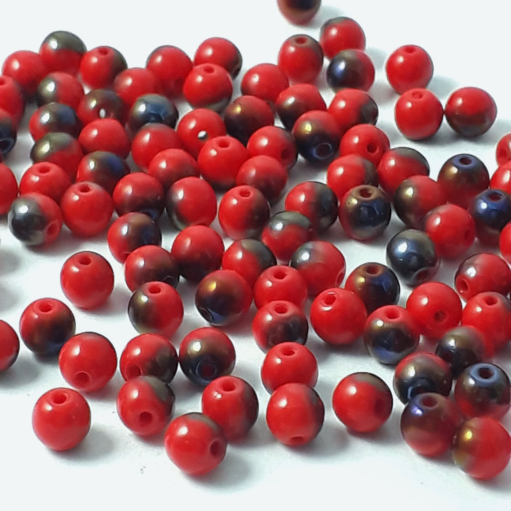 Red & Metallic Blue Czech Glass Round 4mm - 60pcs