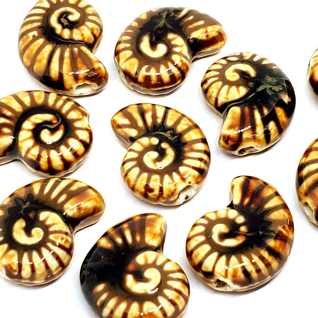 Dark Brown Seashell Chunky Glazed Ceramic 21x17mm - 2pcs