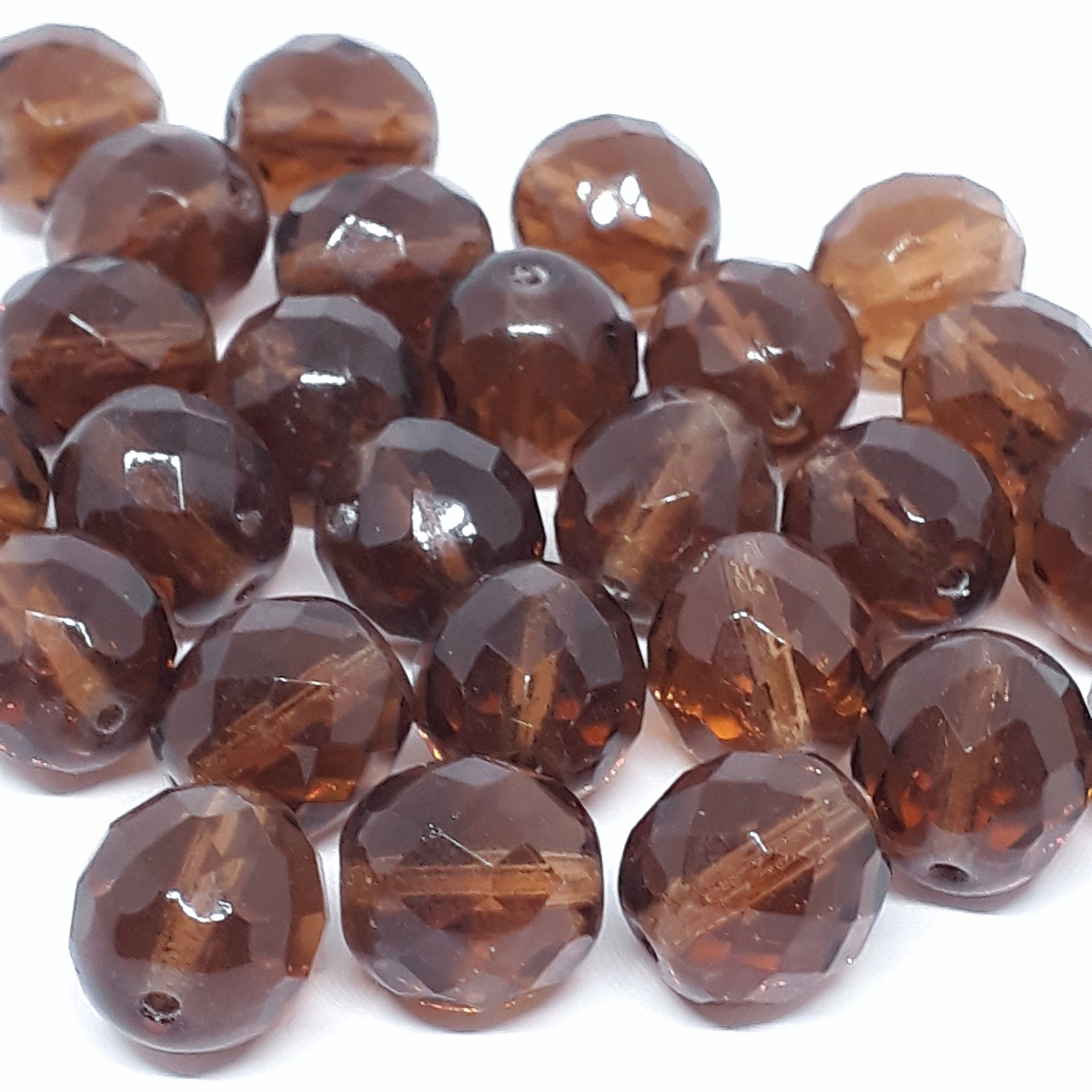 6pcs Transparent Brown Faceted Czech Glass Round 12x11mm - 6pcs