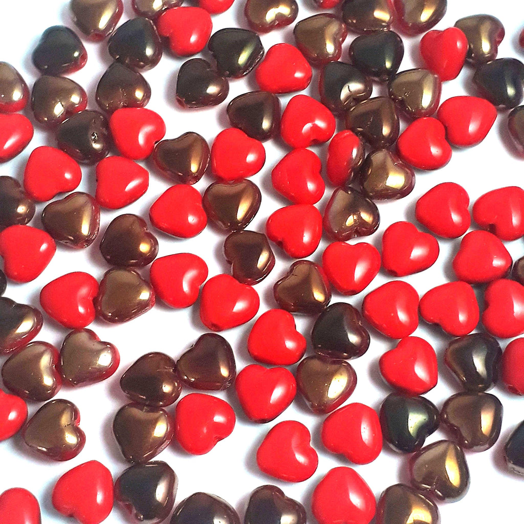 Small Red & Bronze Czech Glass Heart 6mm - 20pcs