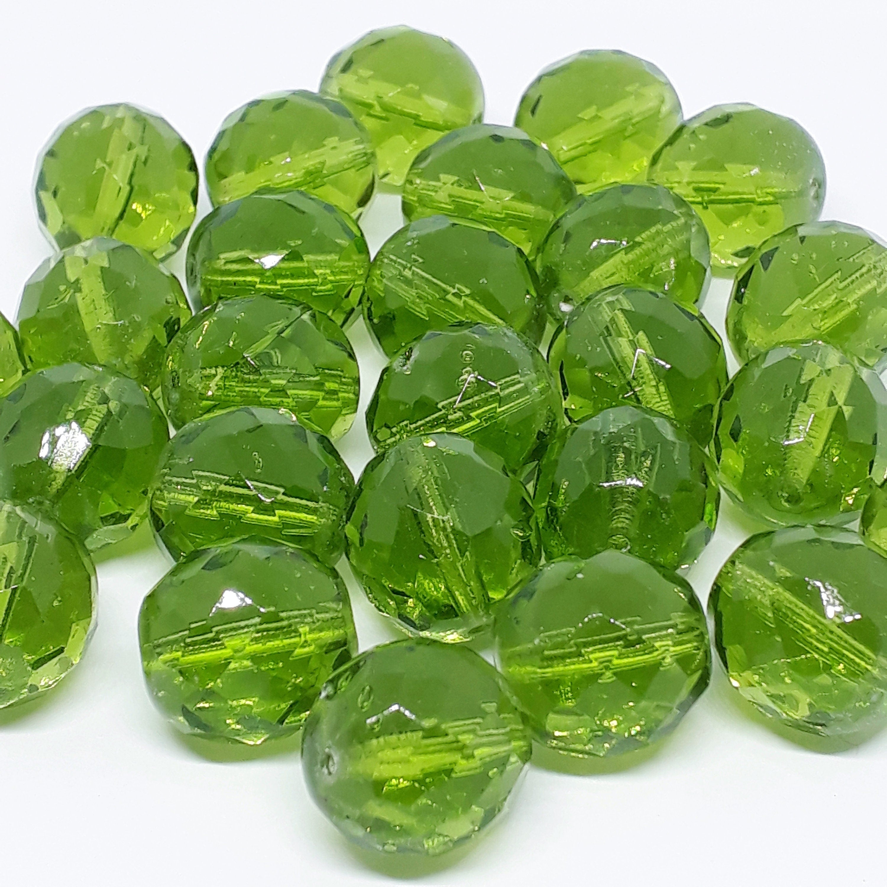 Green Faceted Czech Glass Round 14x13mm - 6pcs