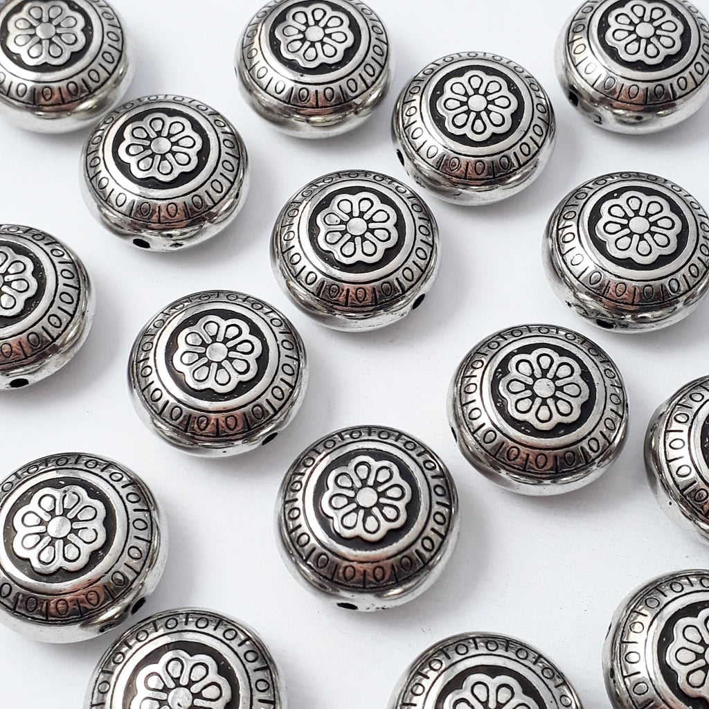 Antique Silver Plastic CCB Round Cushion 20mm - 5pcs