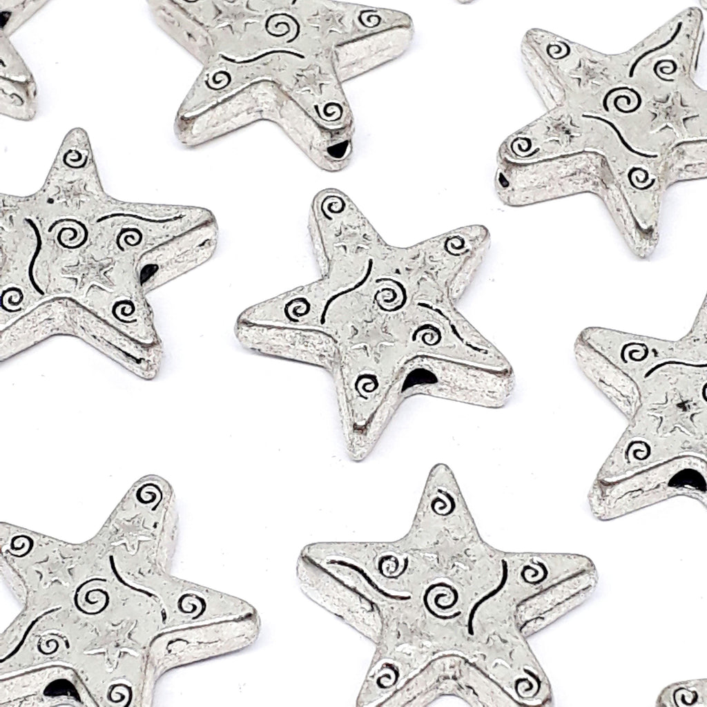 Chunky Star Antique Silver 14mm - 10pcs