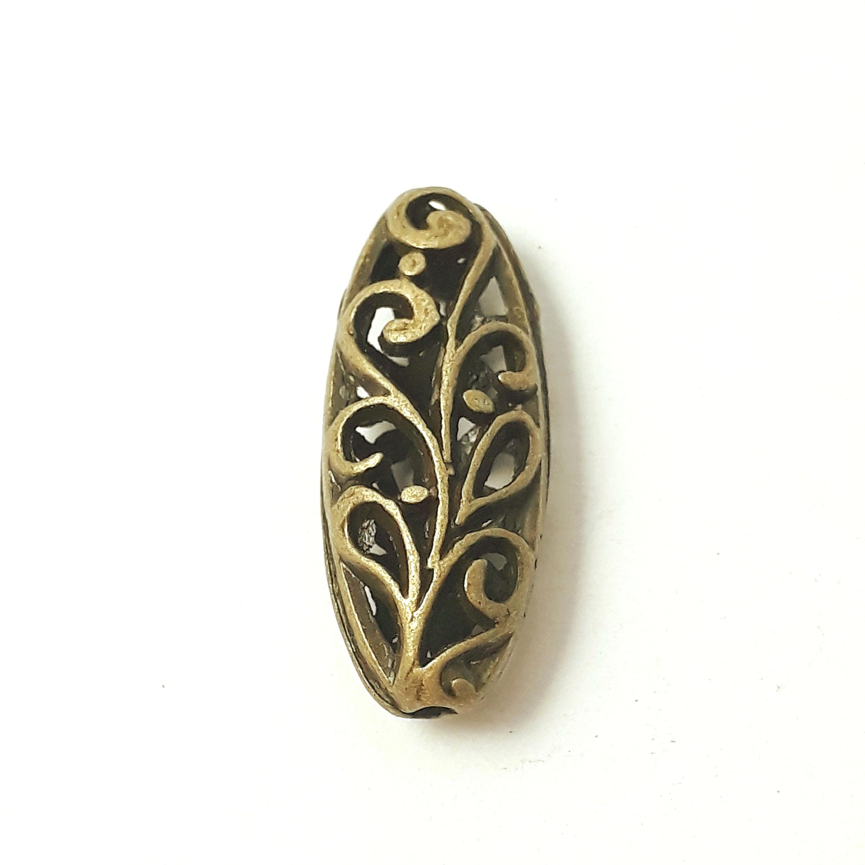 Floral Filigree Oval Antique Bronze 23x9mm - 2pcs