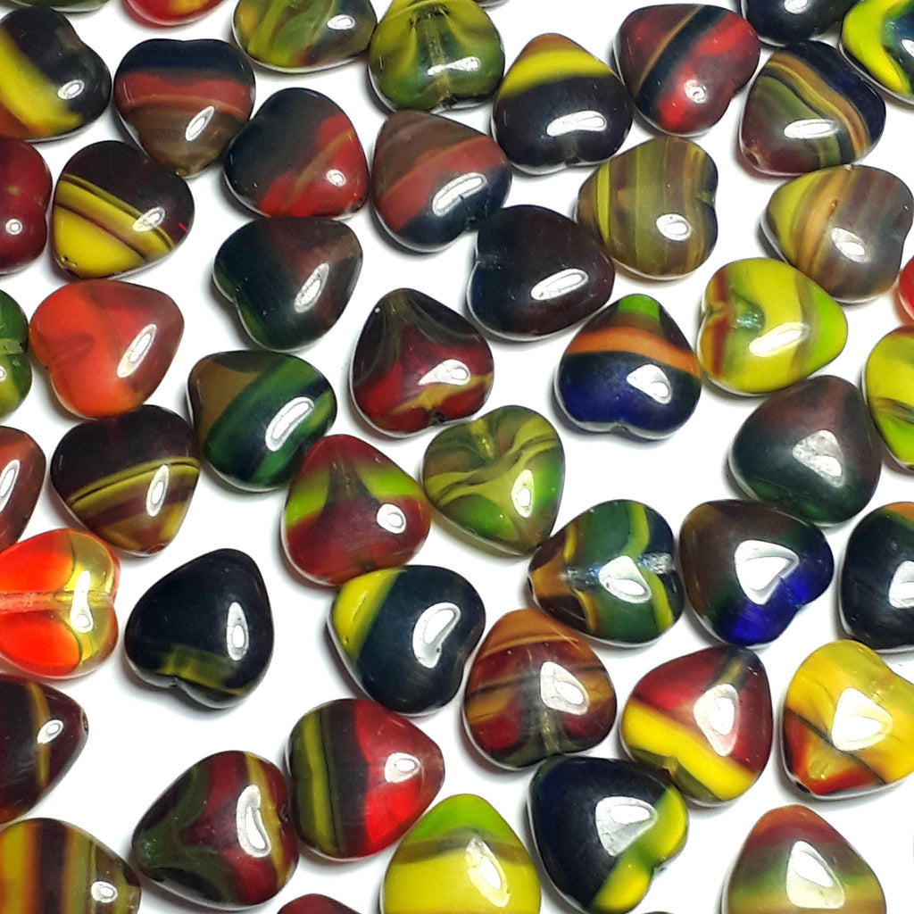 Multicolour Heart Czech Glass 12mm - 10pcs