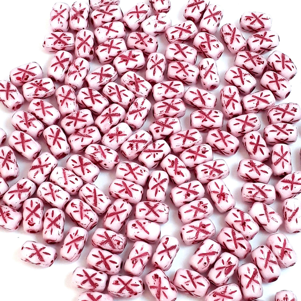 Mauve Red-Lined Star Czech Glass Tube 6x4mm - 30pcs