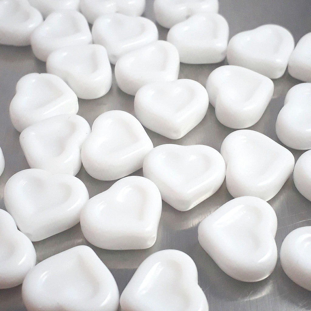 Opaque White Heart Czech Glass 14x12mm - 6pcs