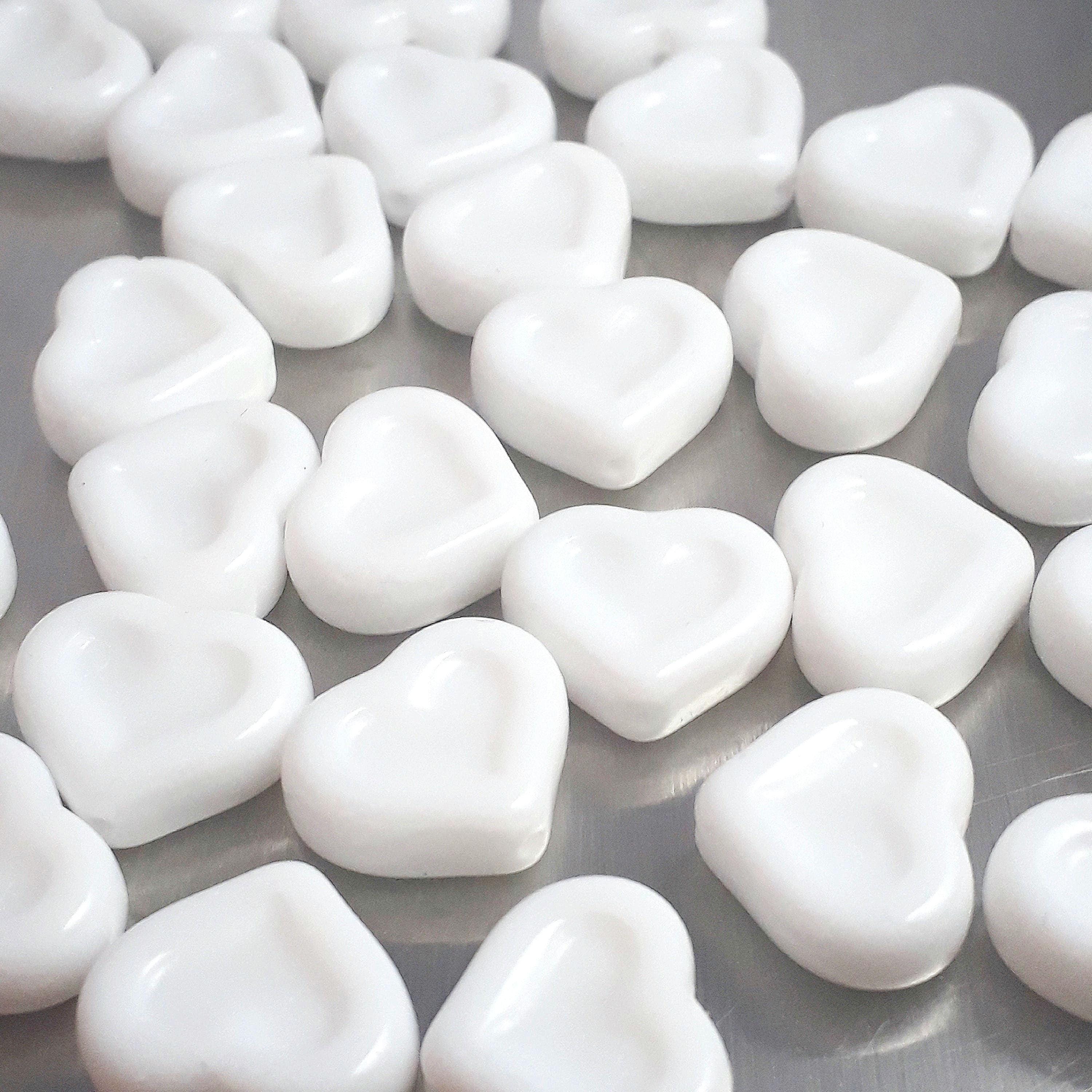 Opaque White Heart Czech Glass 14x12mm - 6pcs