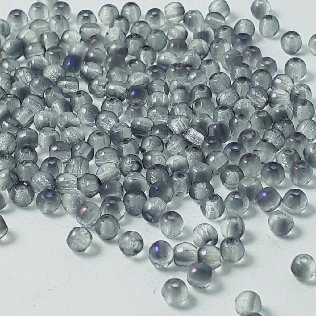 Grey & Metallic Blue Czech Glass Round 3mm - 120pcs