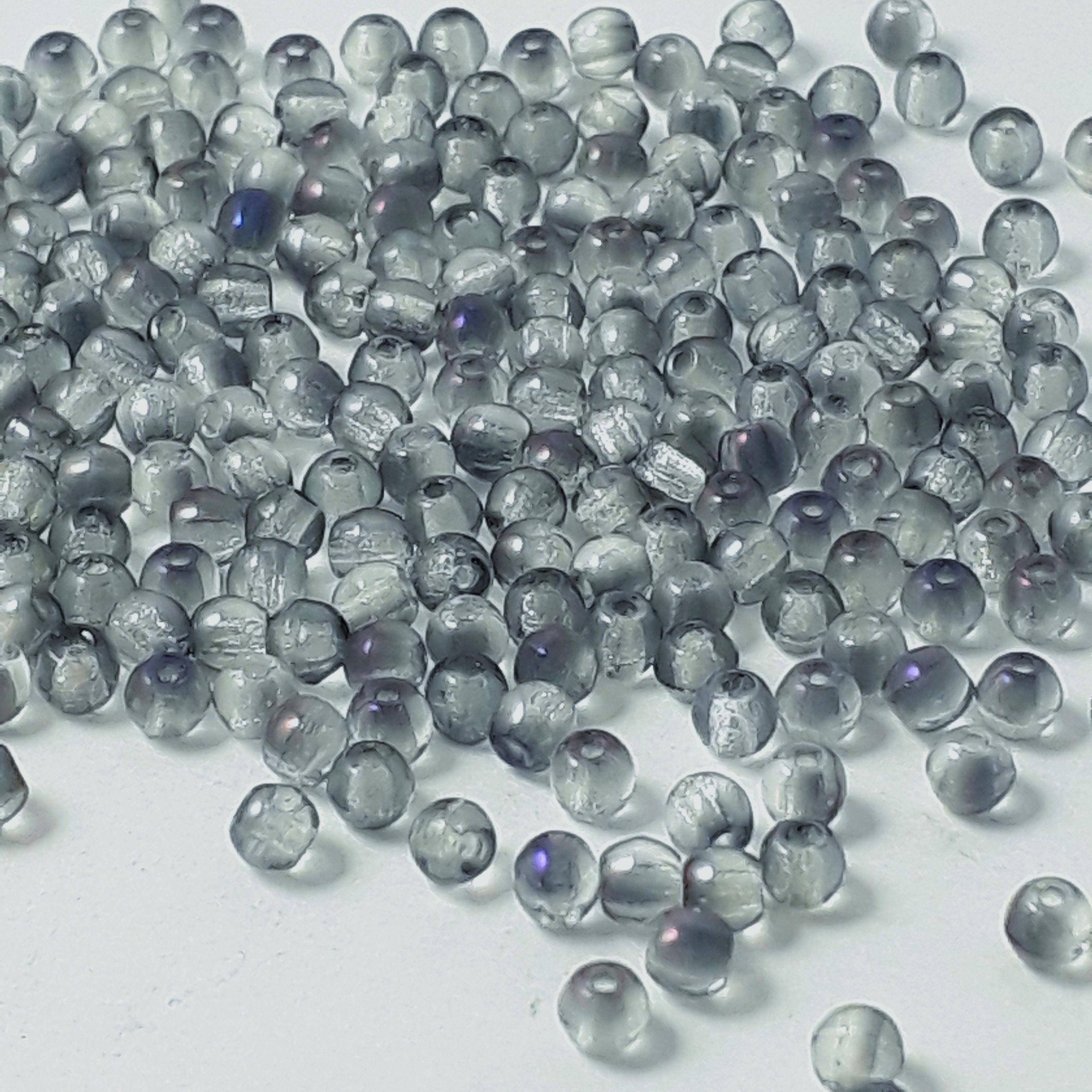 Grey & Metallic Blue Czech Glass Round 3mm - 120pcs