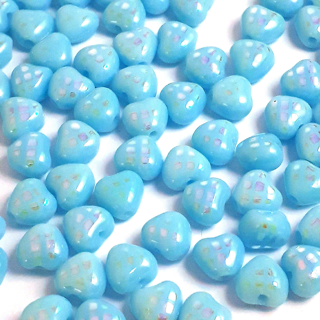 Blue & Checked Shimmer Heart Czech Glass 6mm - 20pcs