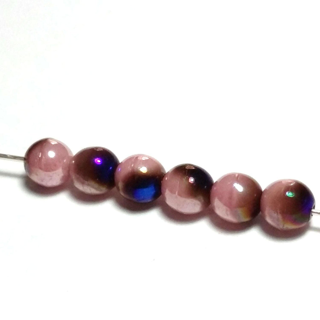 Pink & Metallic Blue Czech Glass Round 5mm - 20pcs
