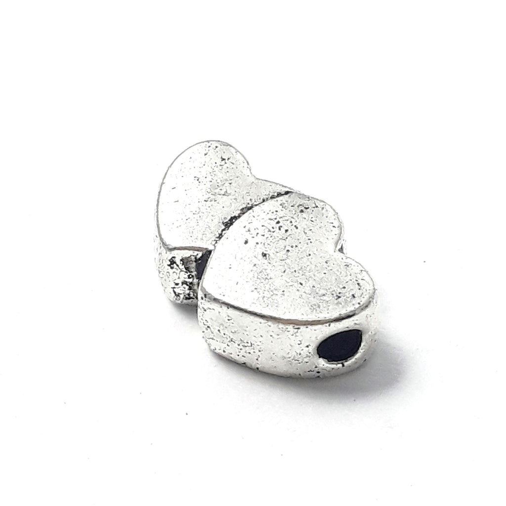 Double Heart Antique Silver 12x7mm - 10pcs