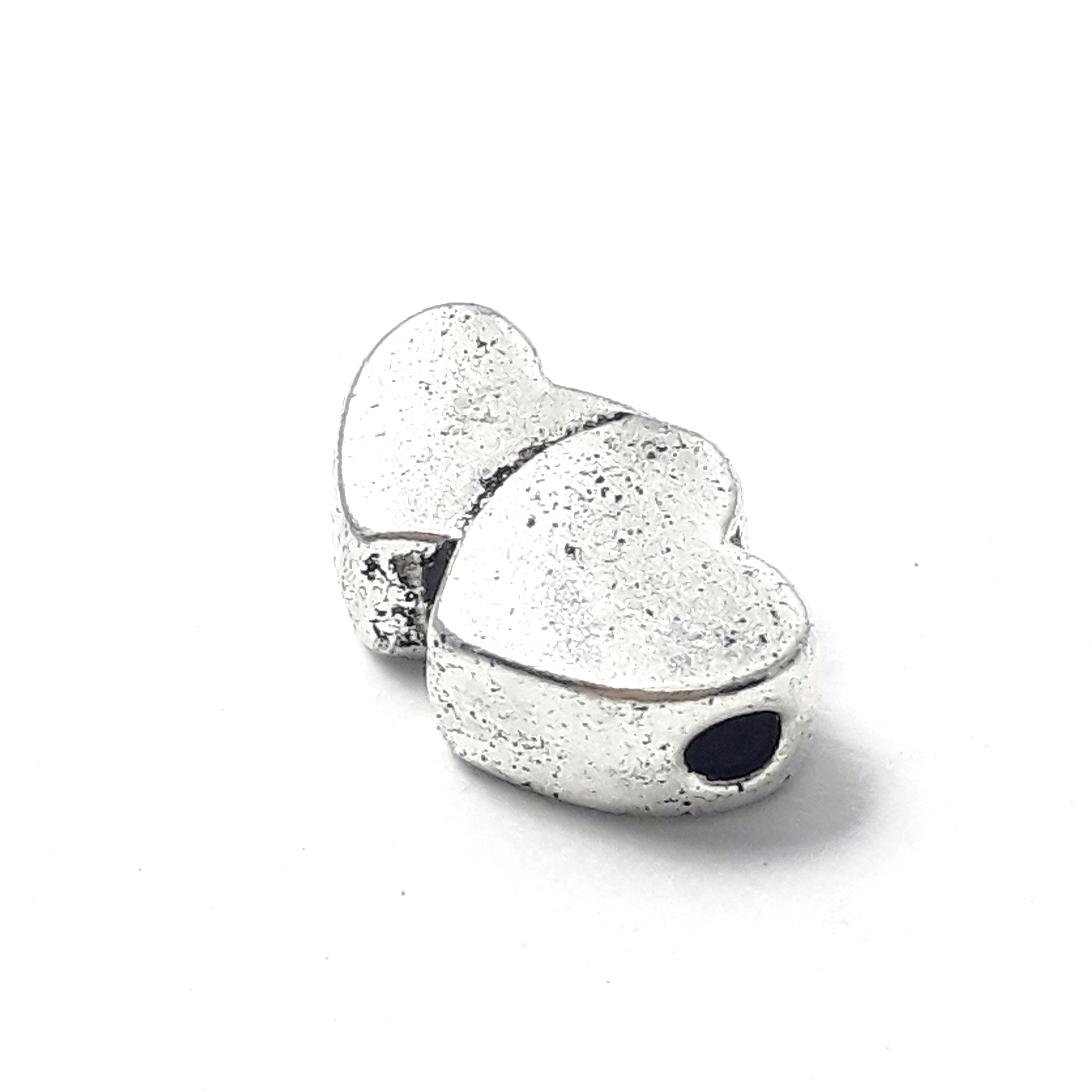 Double Heart Antique Silver 12x7mm - 10pcs