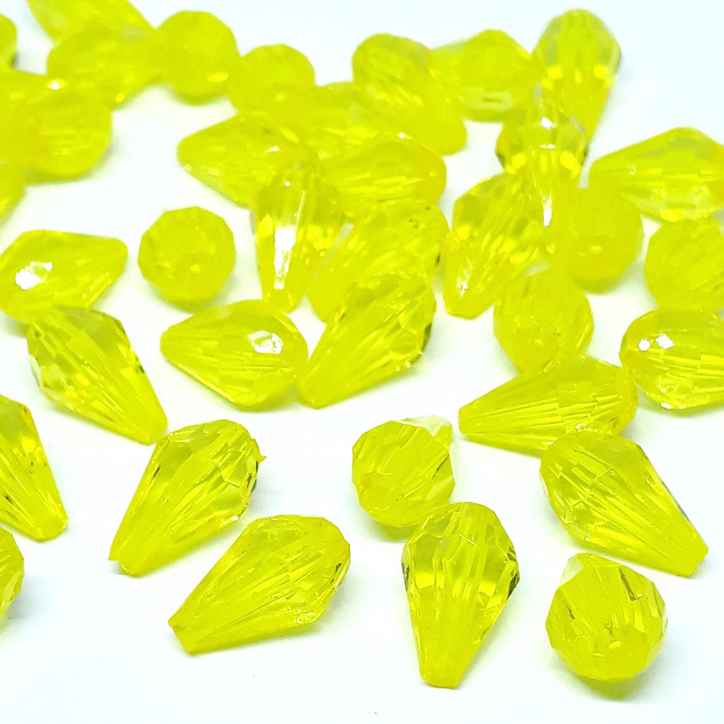 Yellow Acrylic Faceted Teardrop 13x8mm - 100pcs