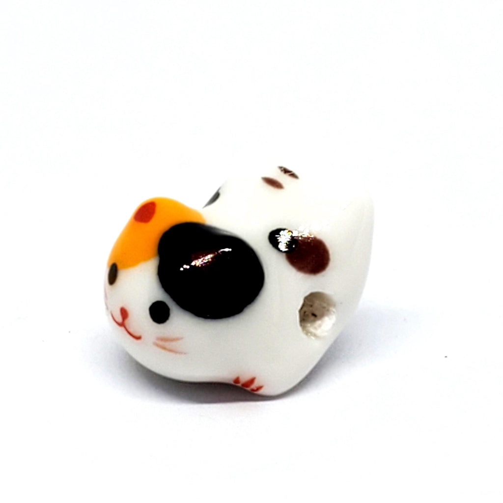 Chinese Cat Ceramic White Multicolour 16x13mm - 1pc
