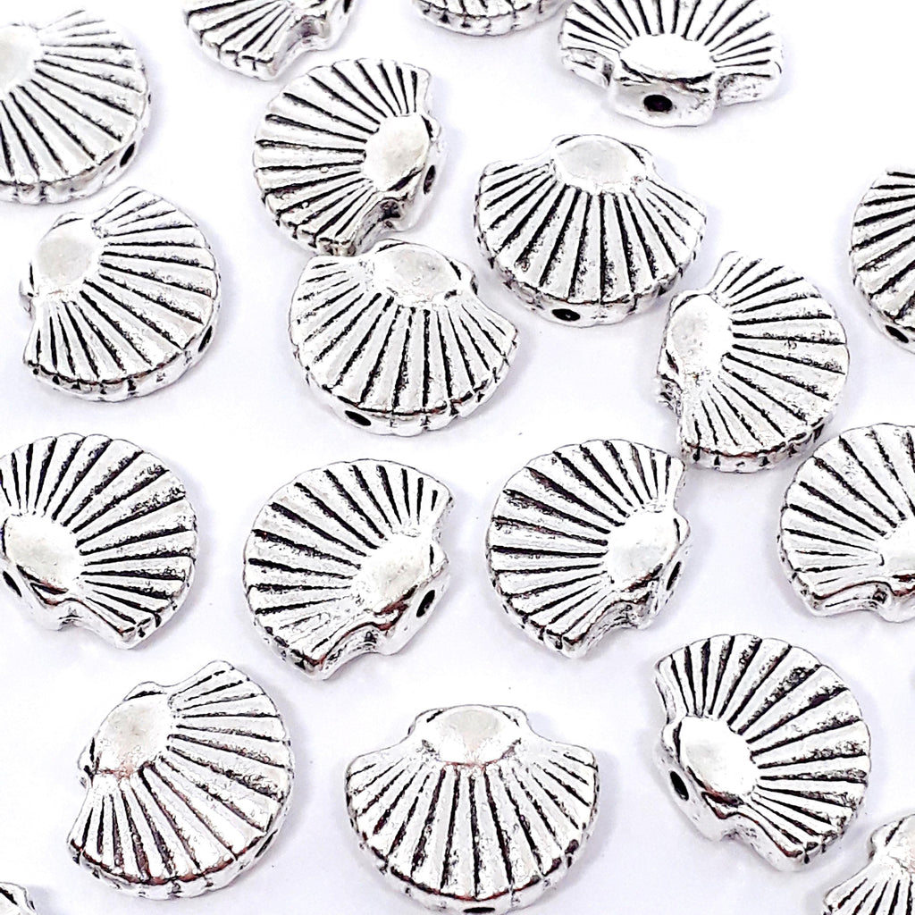 Scallop Shell Antique Silver 12x9mm - 10pcs