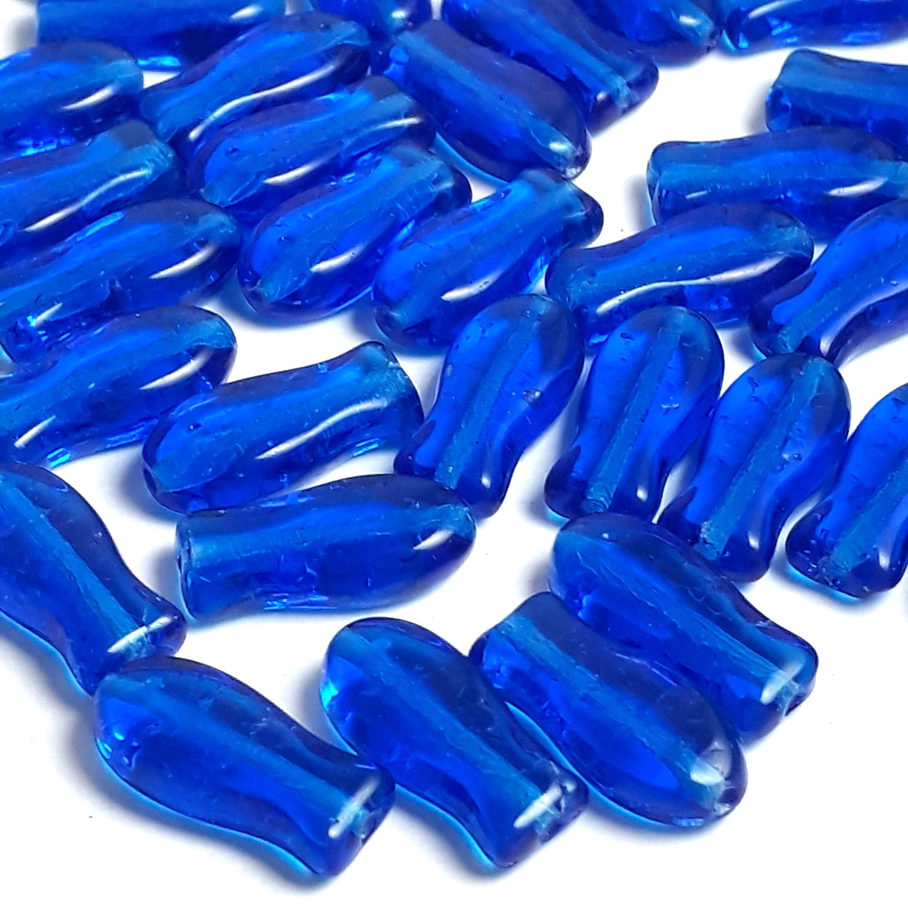 Blue Czech Glass Fish 14x7mm - 10pcs