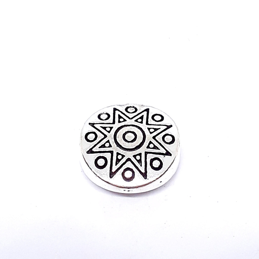 Flat Round Star Coin Antique Silver 10mm - 10pcs