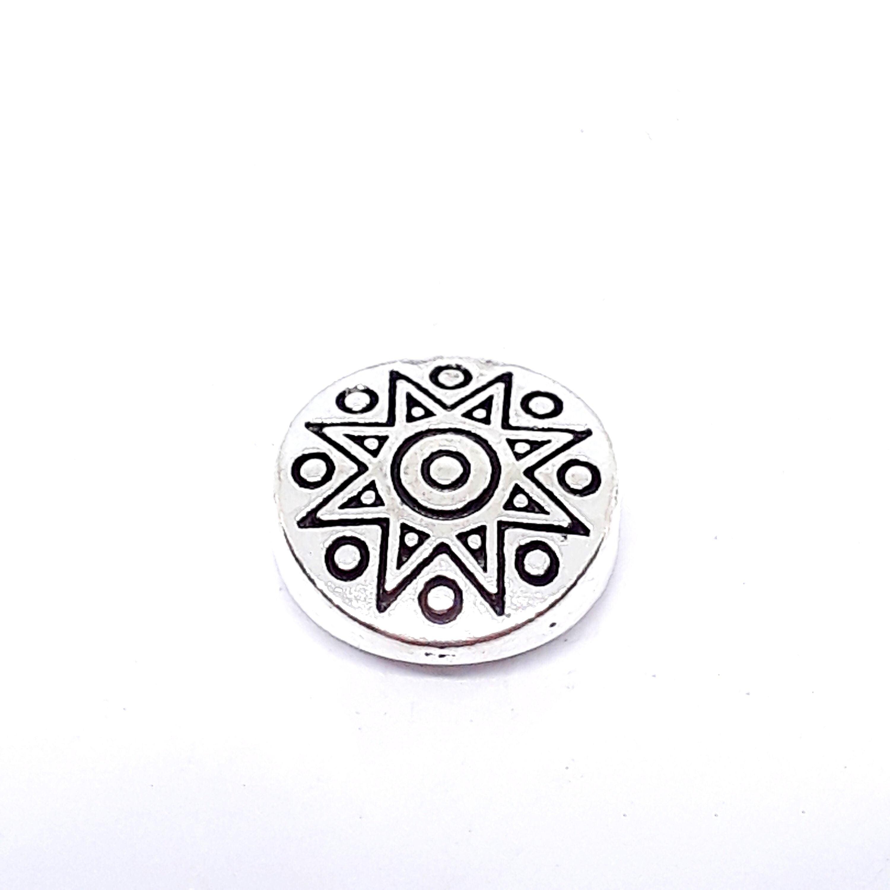 Flat Round Star Coin Antique Silver 10mm - 10pcs