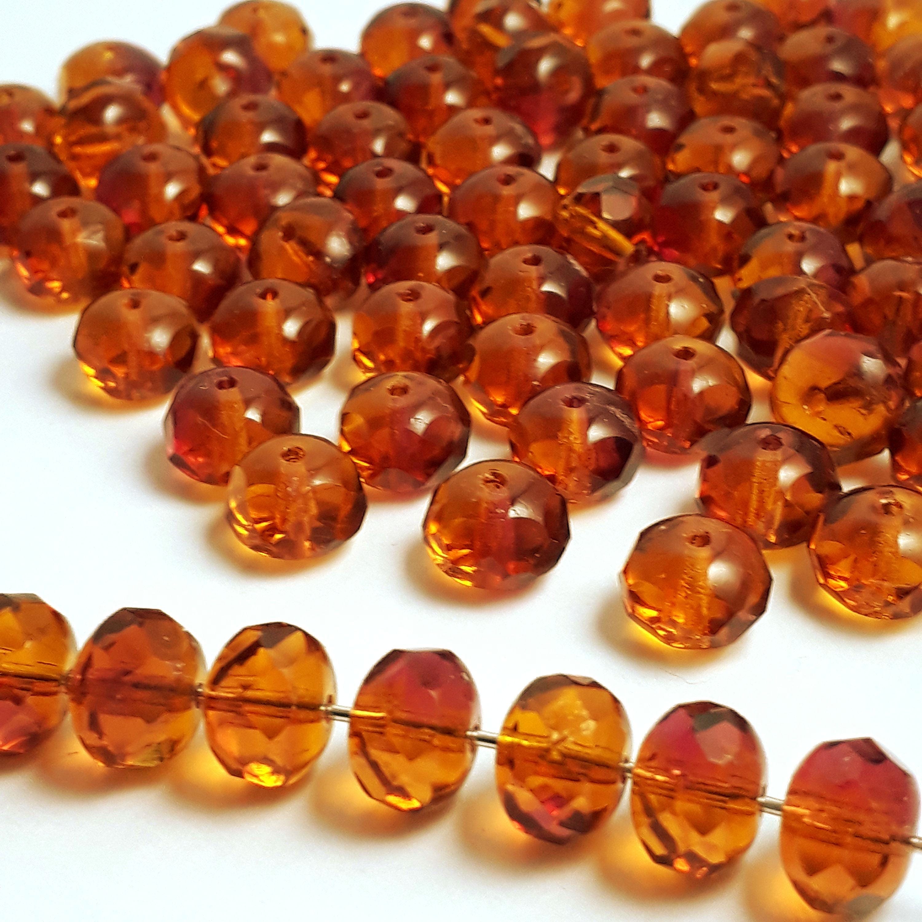 Pink & Orange Rondelle Czech Glass 9x6mm - 10pcs