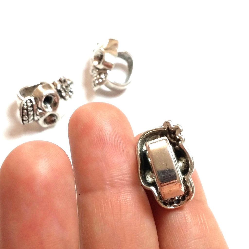 Silver Sugar Skull Large Hole Slider 20x13mm - 2pcs
