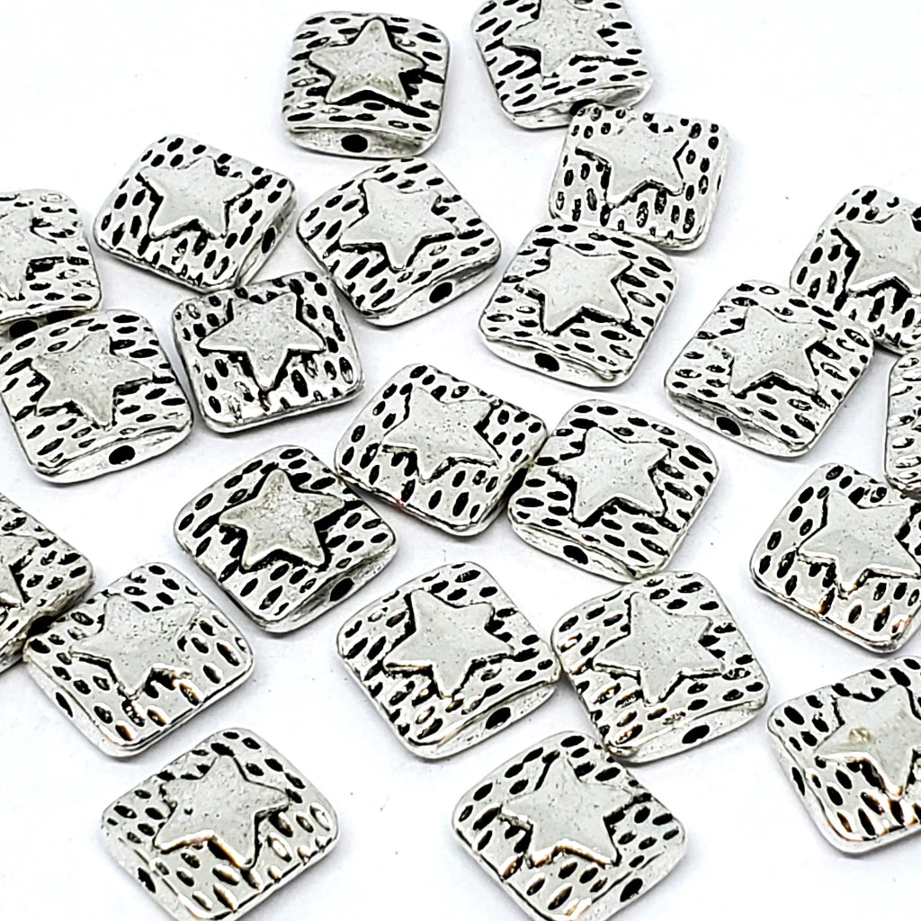 Square Star Antique Silver 10mm - 10pcs